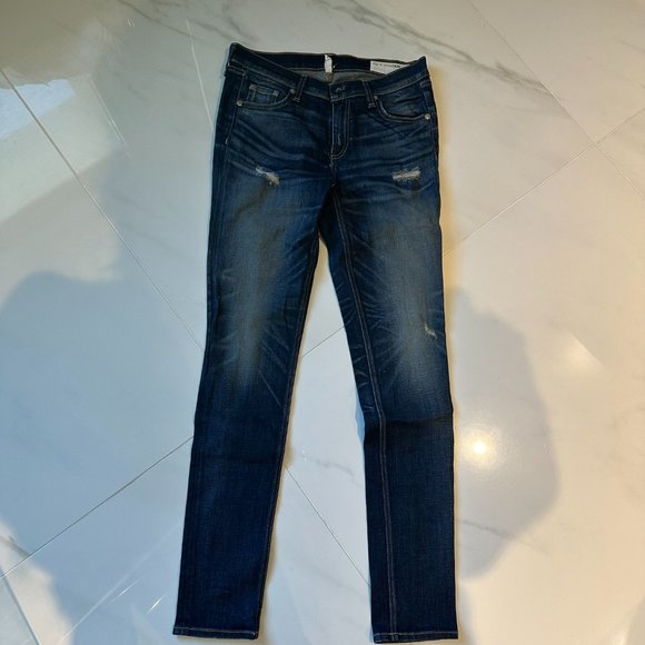 rag & bone dark blue distressed skinny jean - Picture 8 of 9